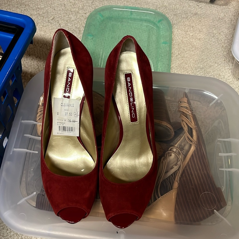 Suade red shoe 4in heal approx